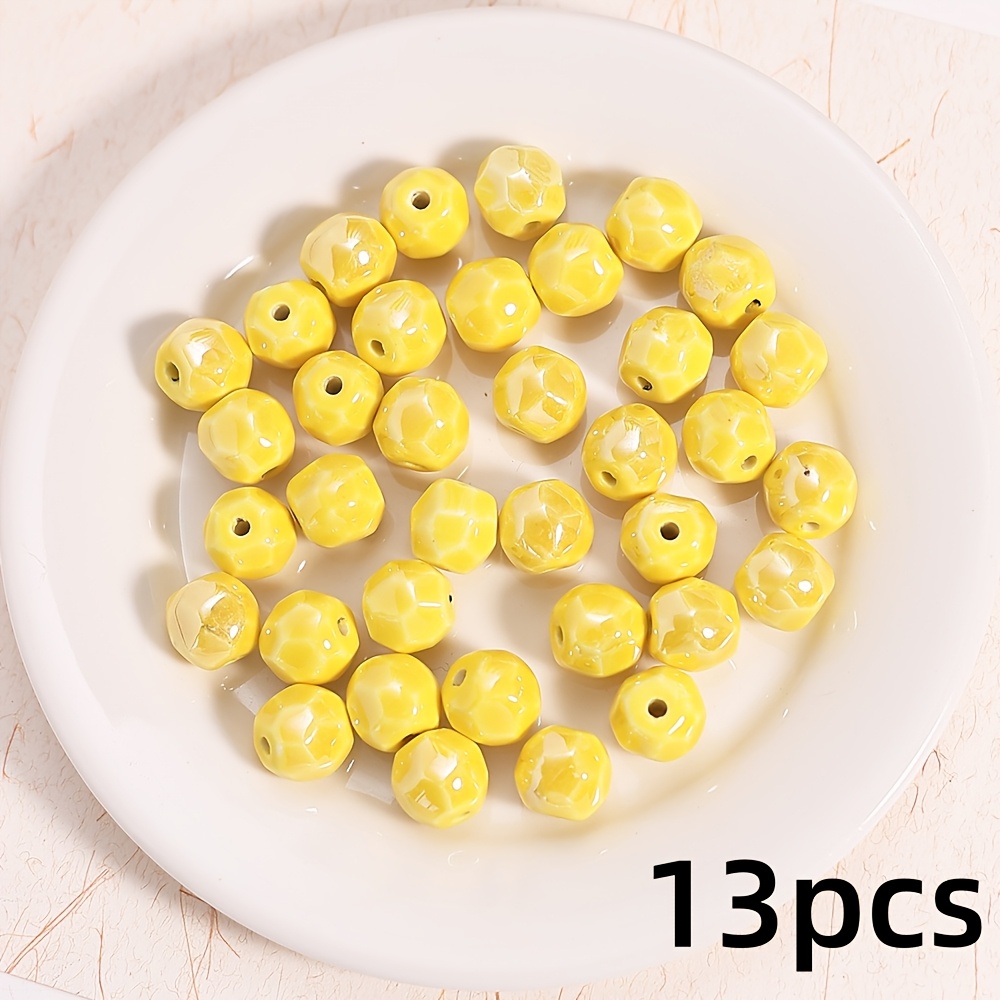 13pcs Ceramic Cut Face Round Beads for Handmade Jewellery Making